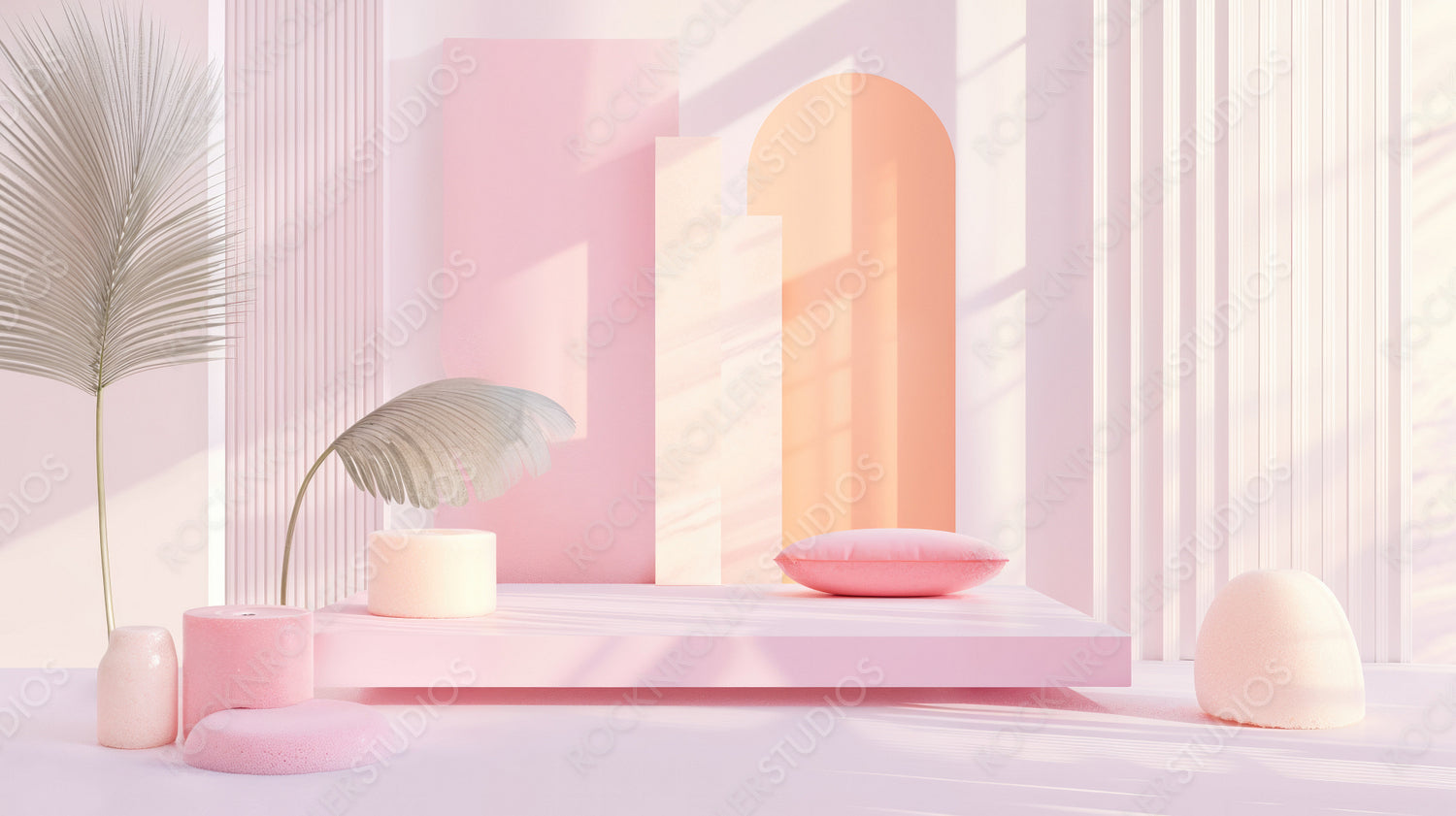 Serene Minimalist Still Life with Pastel Tones and Geometric Shapes