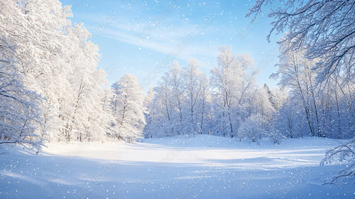 Bright Winter Day in a Snow-Covered Forest, Capturing the Serenity of a Snowy Wonderland