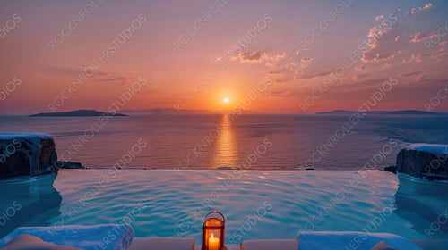 Sunset Over Ocean View Infinity Pool with Candlelit Atmosphere