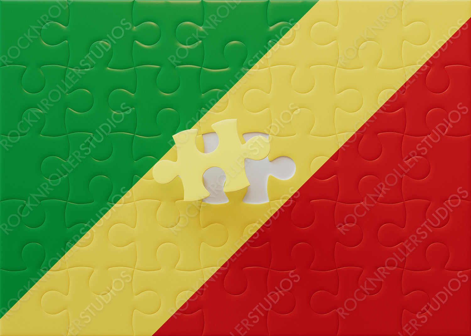 Completing Congo: Vibrant Jigsaw Puzzle with Final Piece of Flag in Green, Yellow, and Red