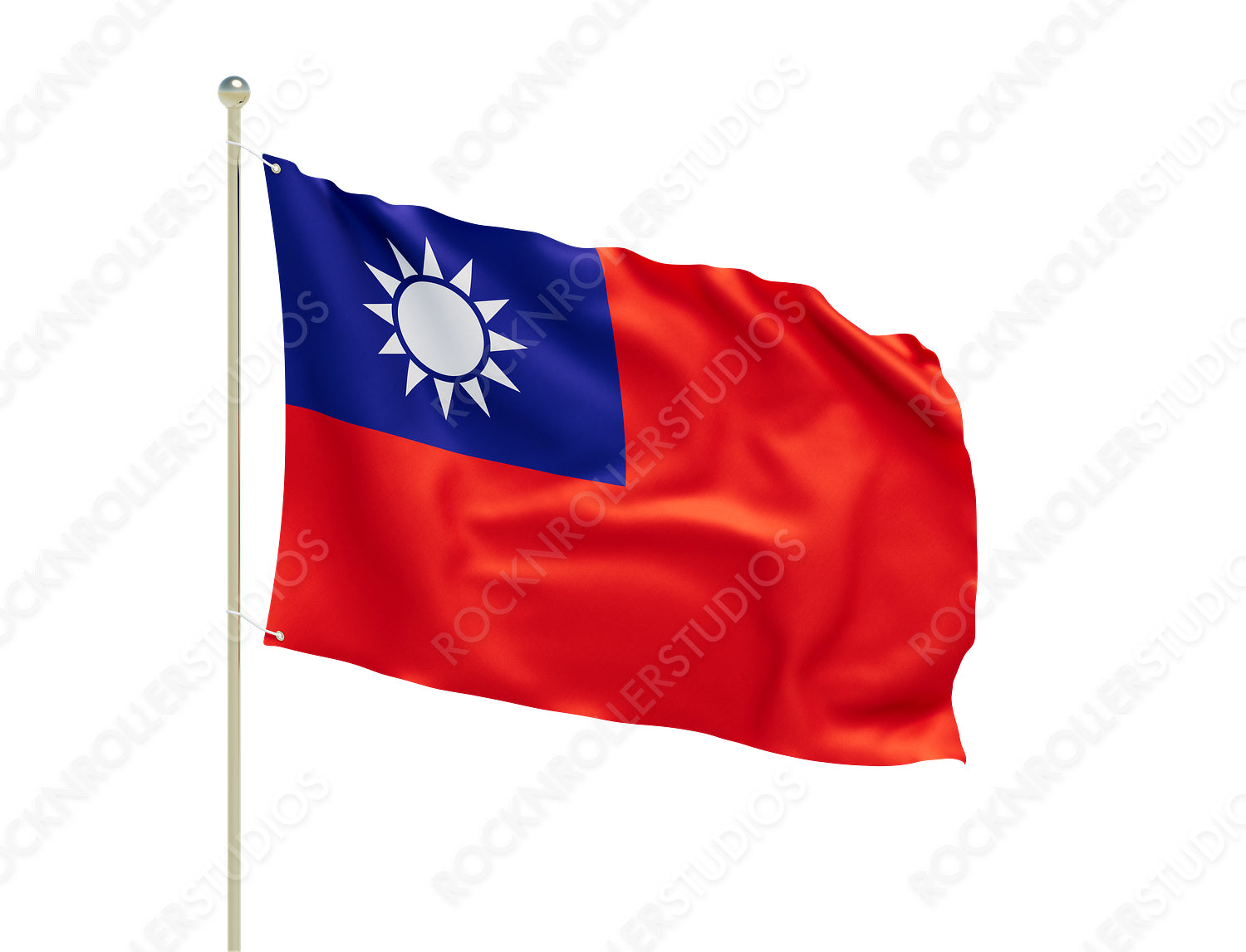 Majestic Taiwan Flag Waves Proudly Under Blue Skies, Symbolizing Progress and Revolution. Transparent PNG