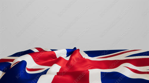 Vibrant Close-Up of Draped Union Jack - Patriotic Colors and Textured Folds. Premium Background with copy-space