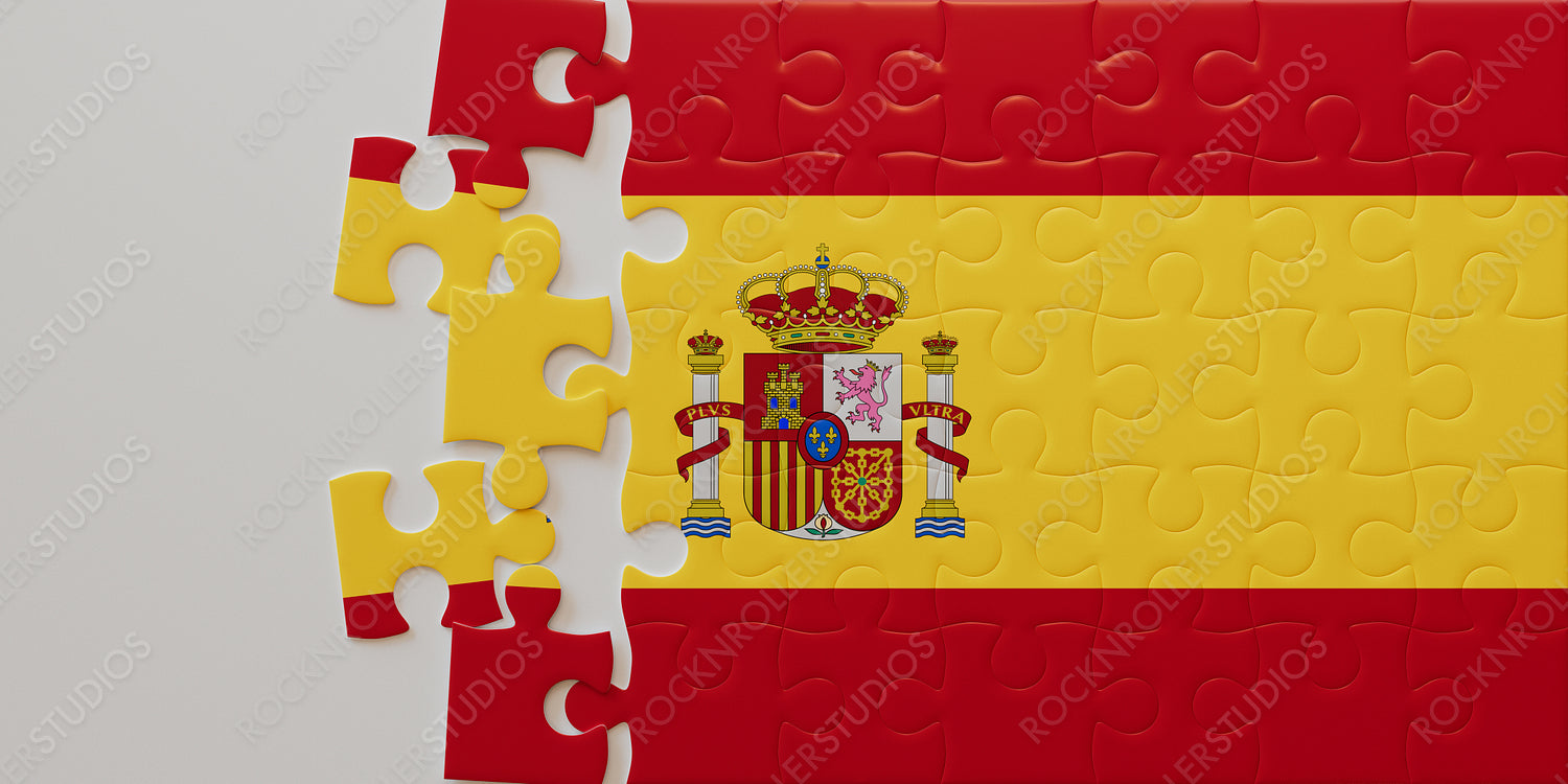 Vibrant Spain Flag Puzzle: Unfinished Jigsaw with National Emblem