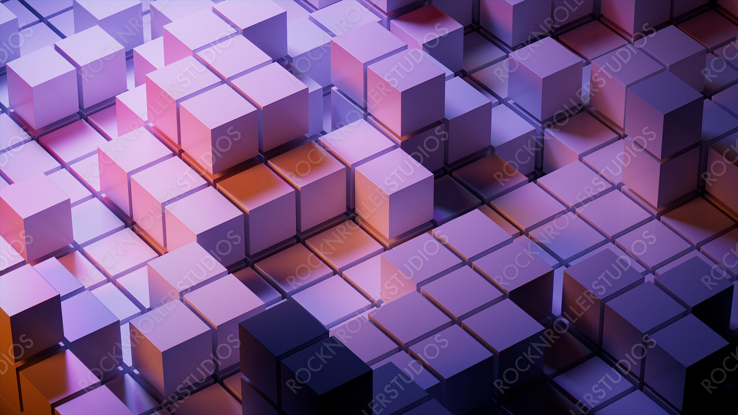 Violet and Orange, Glossy Blocks Neatly Arranged to create a Contemporary Tech Background. 3D Render.