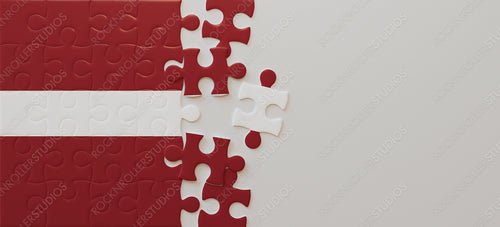 Latvia's Flag Unfinished Puzzle - Red and White Pieces to Solve