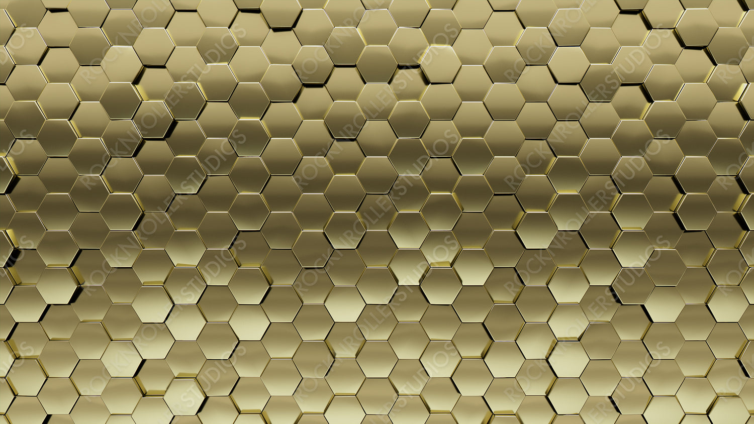 Hexagonal Tiles arranged to create a 3D wall. Polished, Luxurious Background formed from Gold blocks. 3D Render