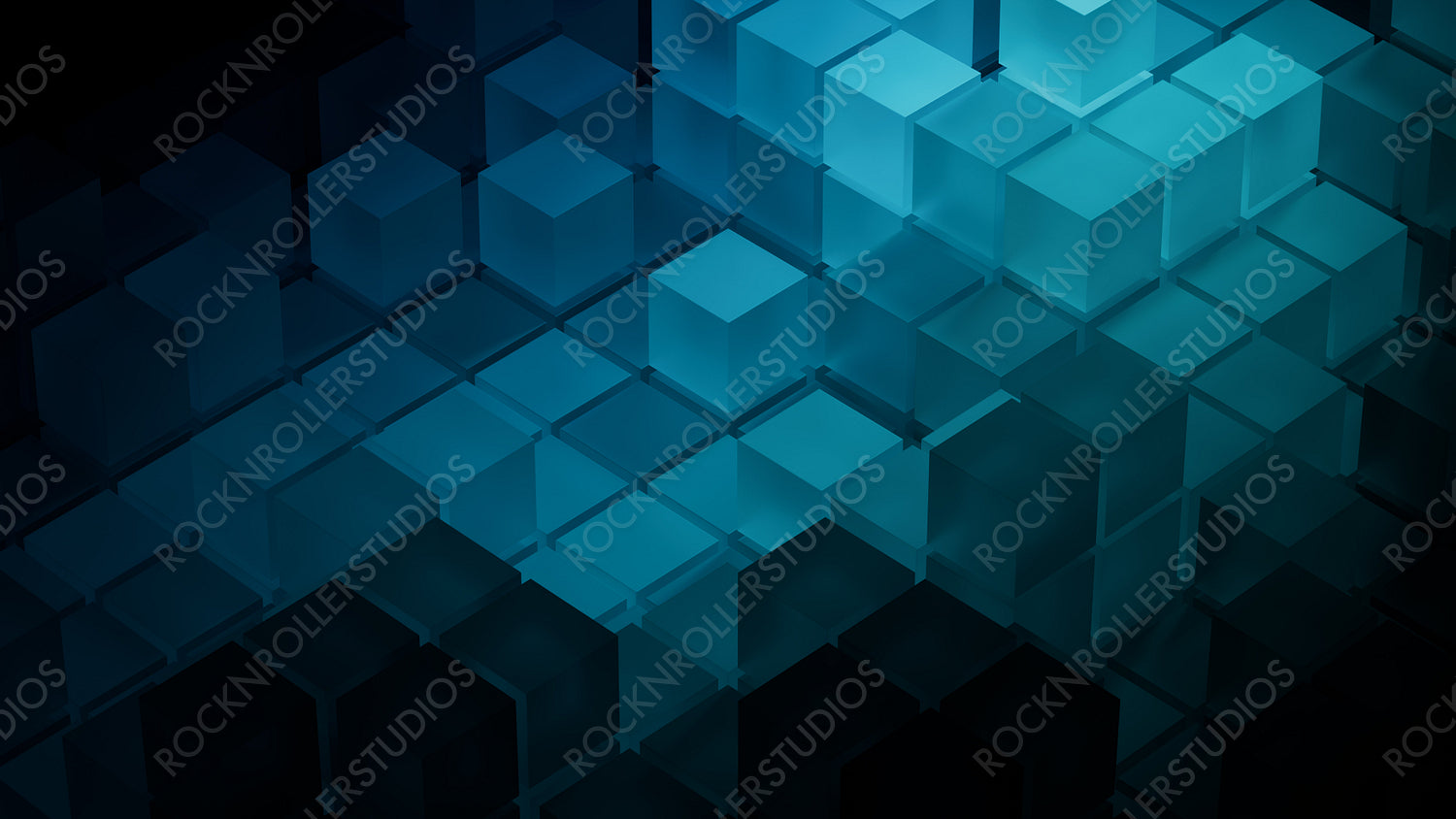 Teal and Blue, Translucent Blocks Neatly Aligned to create a Contemporary Tech Wallpaper. 3D Render.