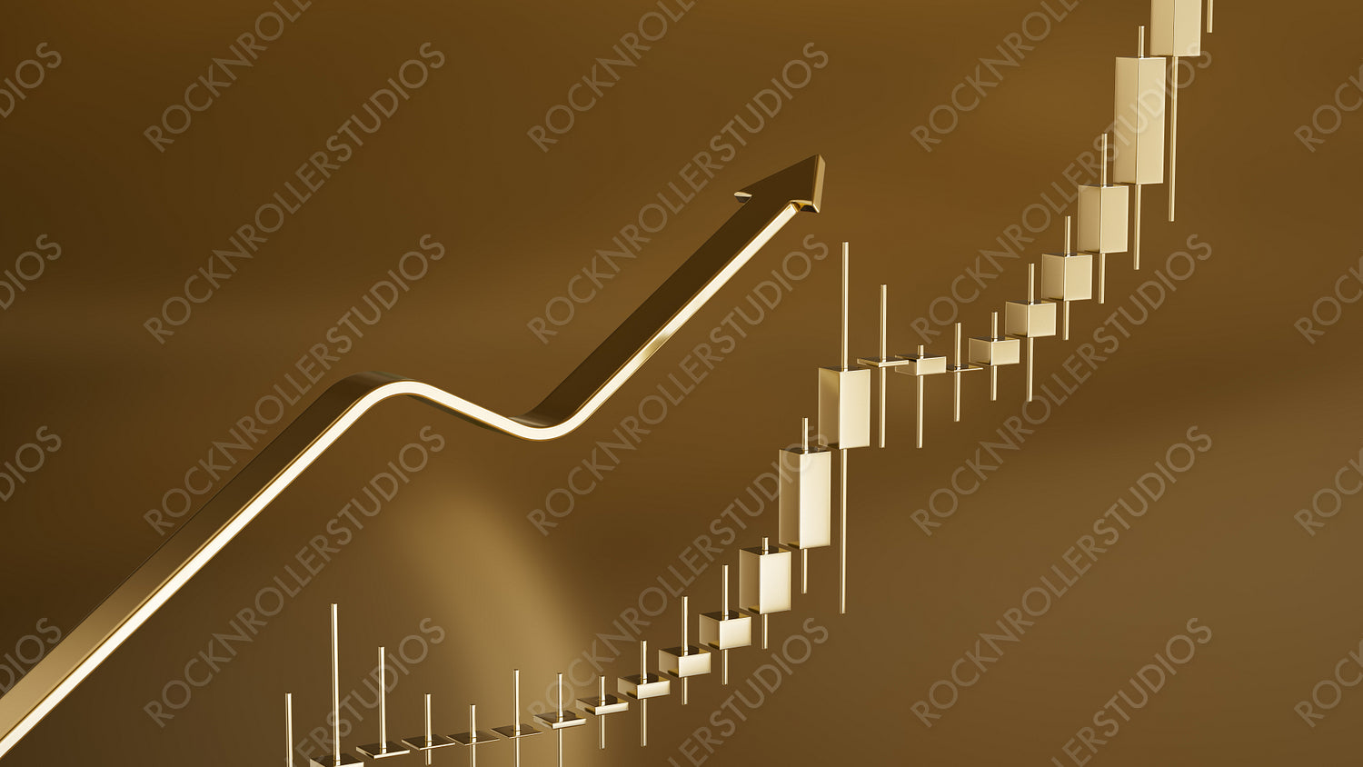 Golden Ascent: Stylized Financial Growth Chart with Line Graph and Candlestick Elements