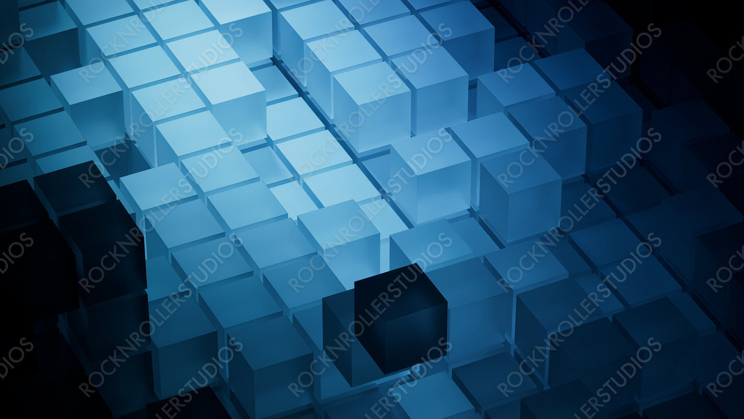 Blue and Black, Translucent Cubes Precisely Aligned to create a Futuristic Tech Background. 3D Render.