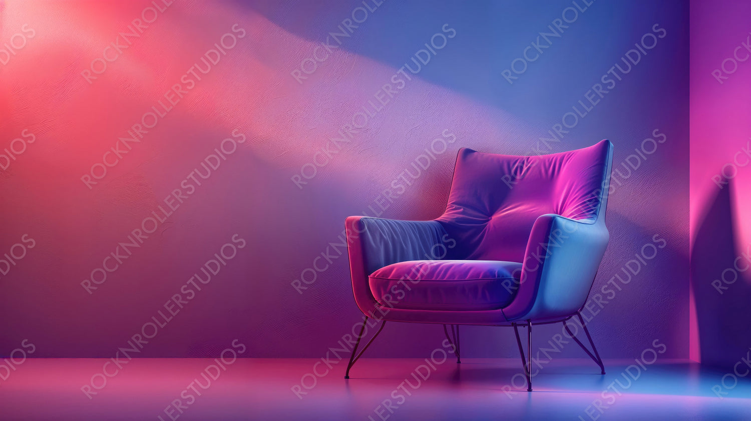 Stylish Modern Chair in Room with Purple Gradient Lighting