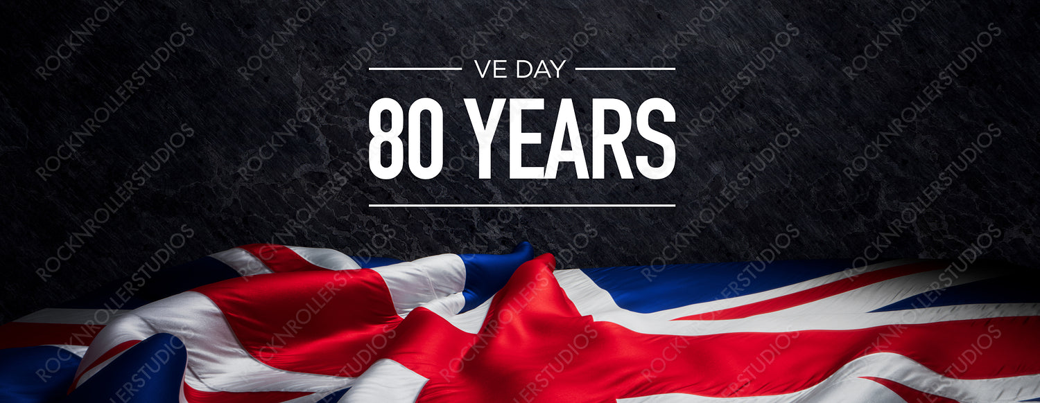 80th VE Day Anniversary Tribute: Union Jack Flag Elegantly Displayed with Commemorative Text