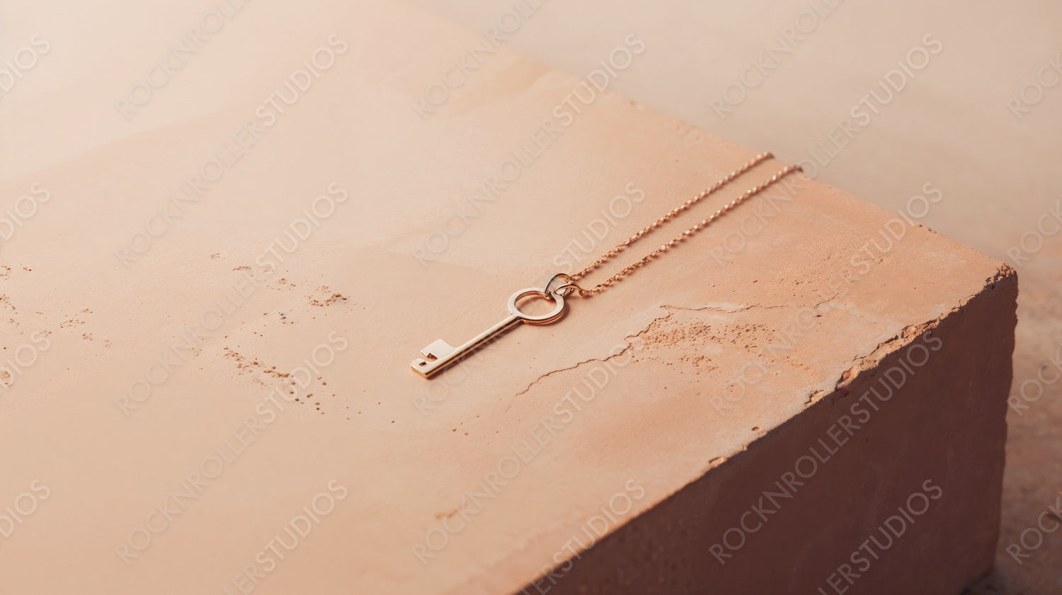 Golden Key Necklace on Elegant Minimalist Surface