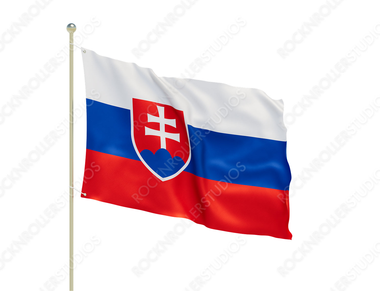 Proud Slovak Flag Waves Gracefully on a Flagpole, Featuring Iconic Double Cross Emblem. Transparent PNG