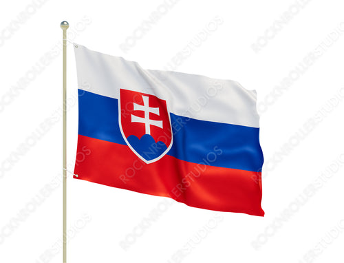Proud Slovak Flag Waves Gracefully on a Flagpole, Featuring Iconic Double Cross Emblem. Transparent PNG