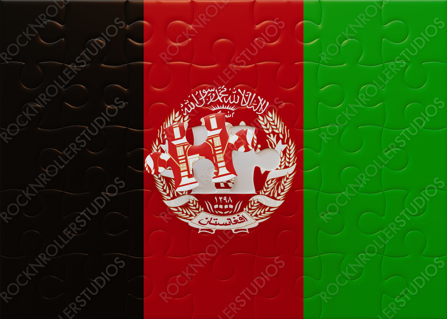 Completing Unity: Afghanistan Flag Jigsaw Puzzle with Emblem