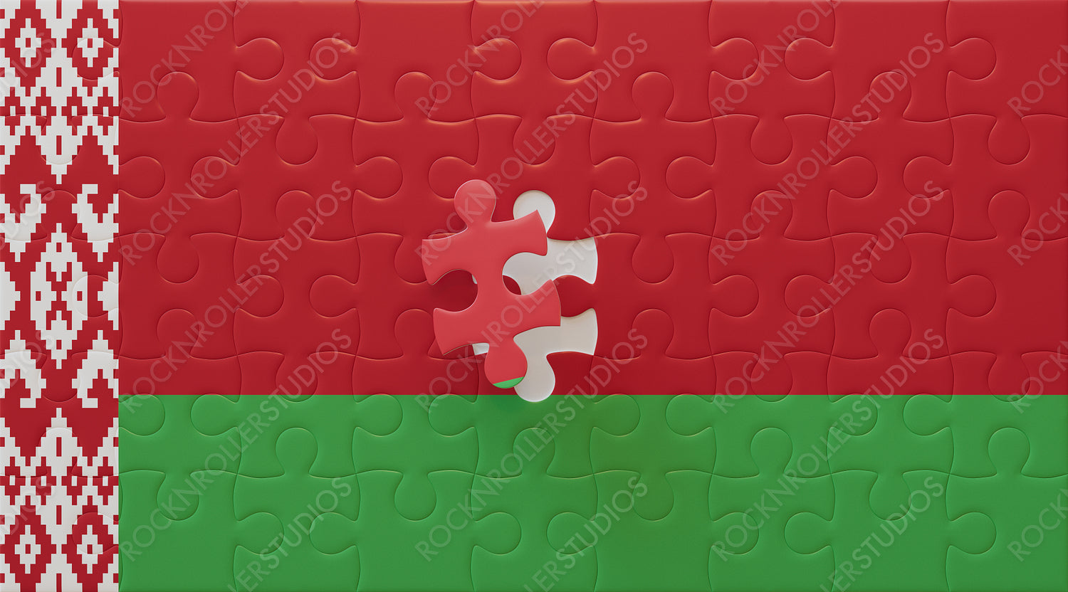 Unity Complete: Belarus Flag as a Jigsaw Puzzle with Traditional Patterns