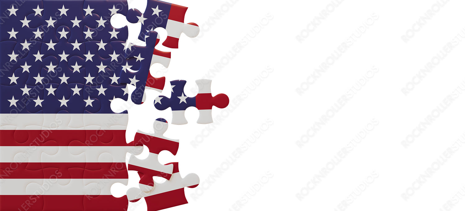 Patriotic Puzzle: Incomplete American Flag Jigsaw on Transparent background