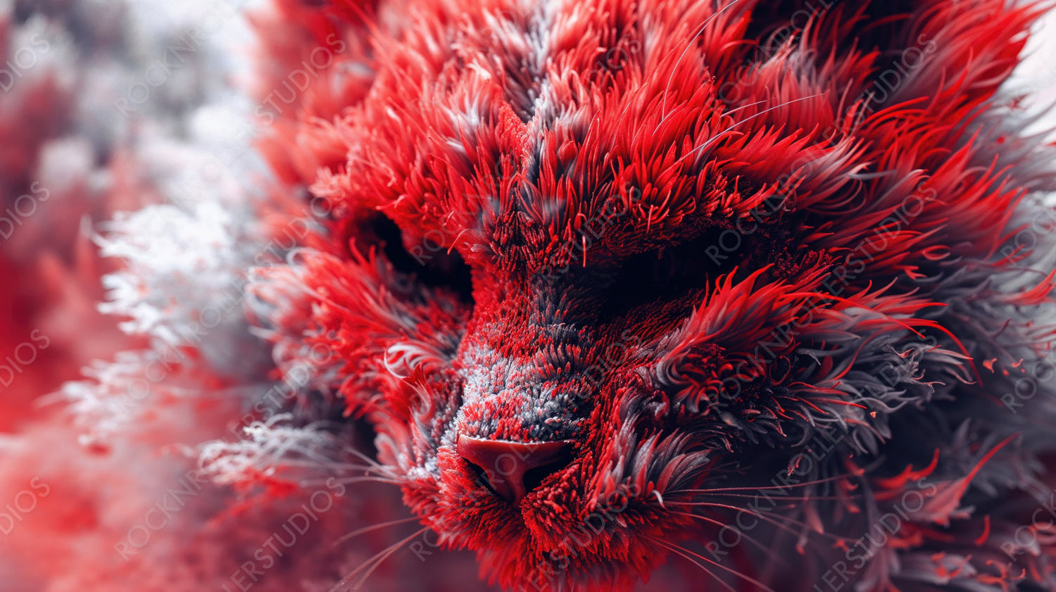 Abstract Red Cat - Striking, Artistic Feline Portrait