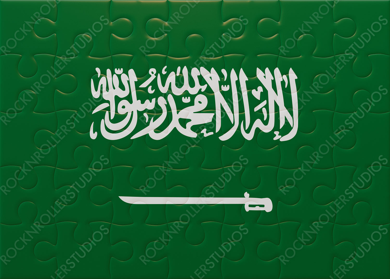 Saudi Arabia Flag Puzzle: Green & White Shahada Script Emblem