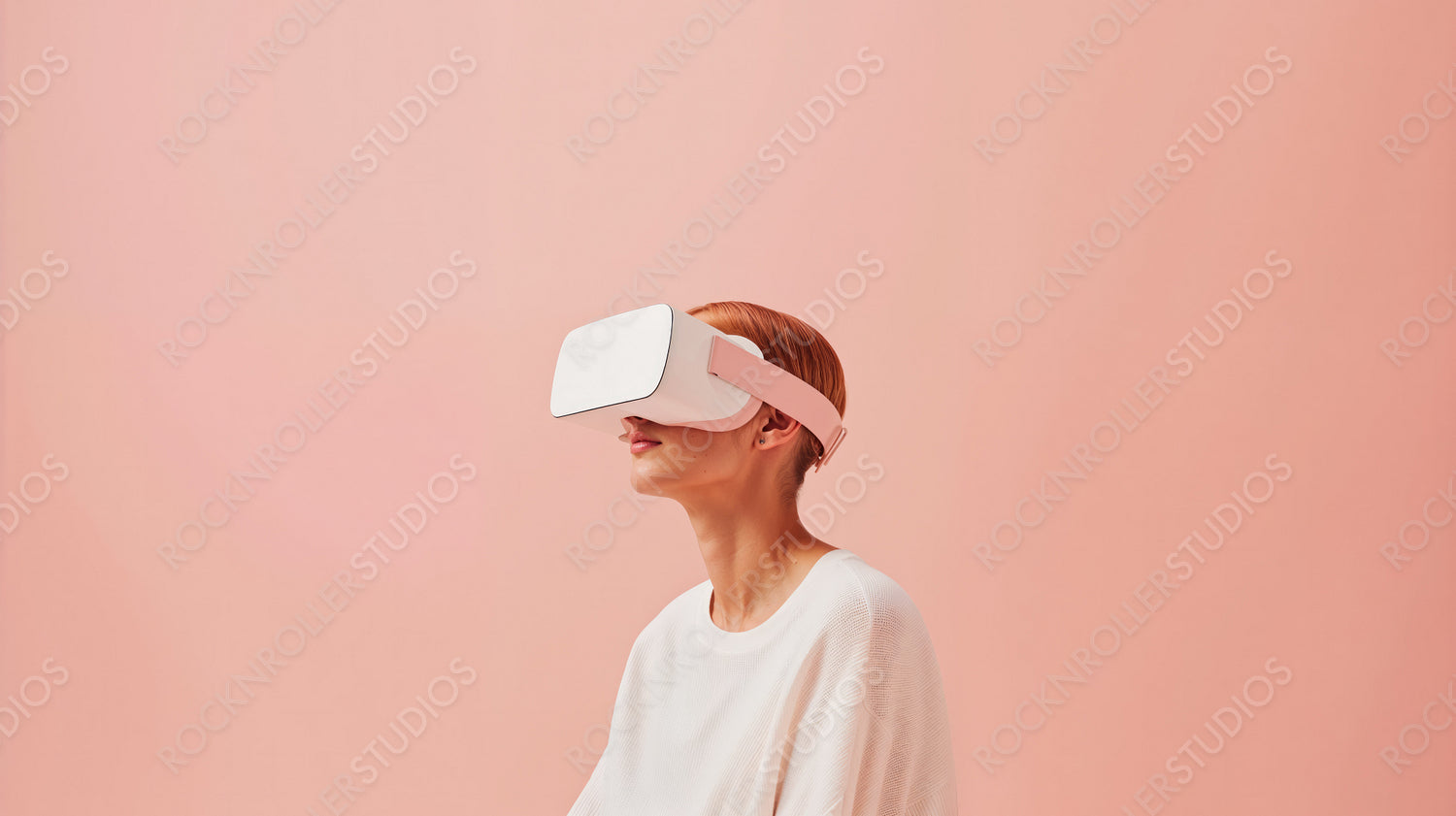 Person Experiencing Virtual Reality with Modern VR Headset