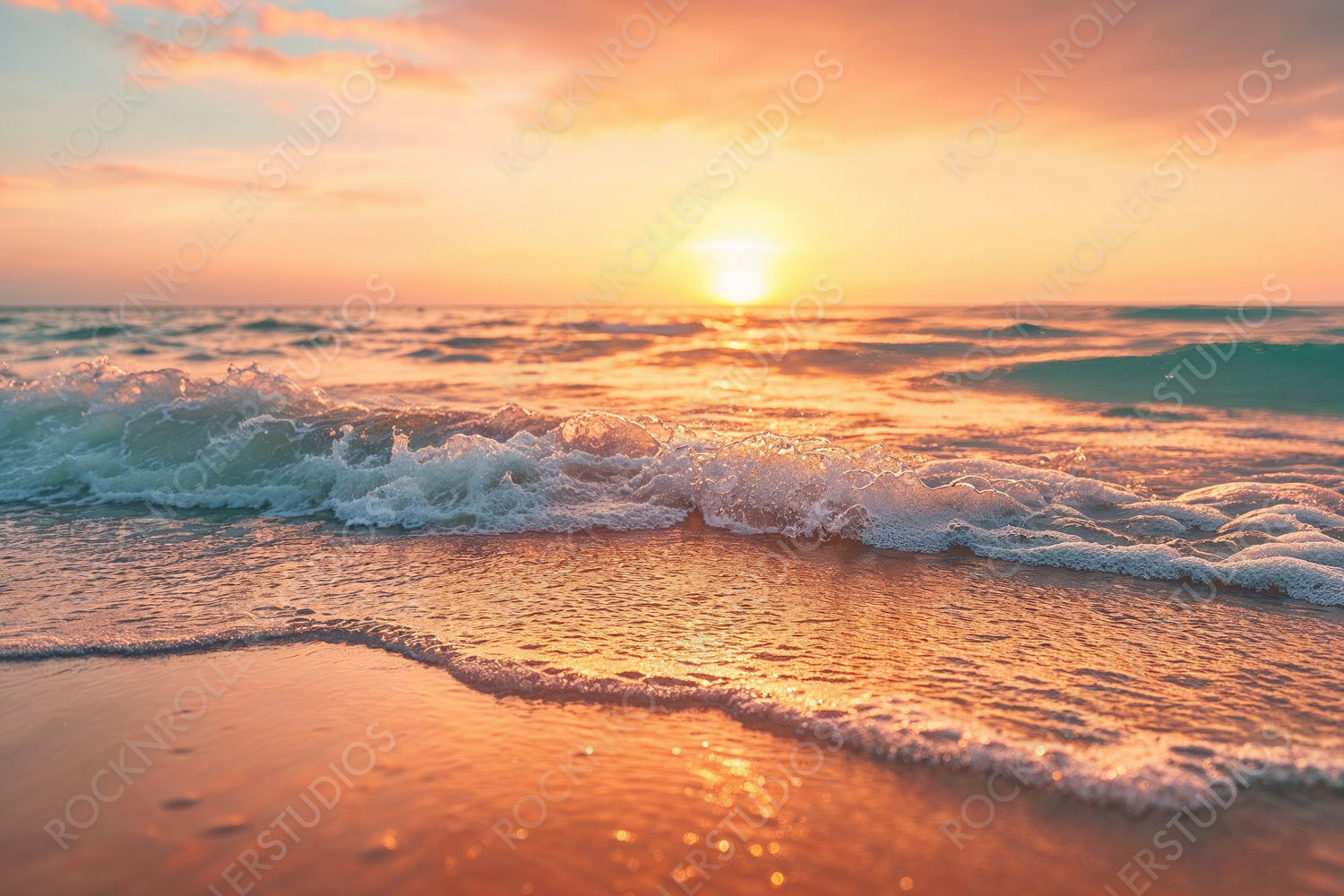 Calm getaway Seascape. Tourism wallpaper with Fantastic Sunset Beach.