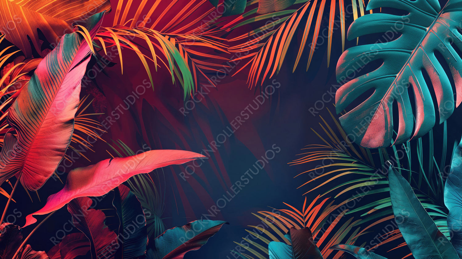 Tropical Neon Leaves in a Vibrant Colorful Arrangement