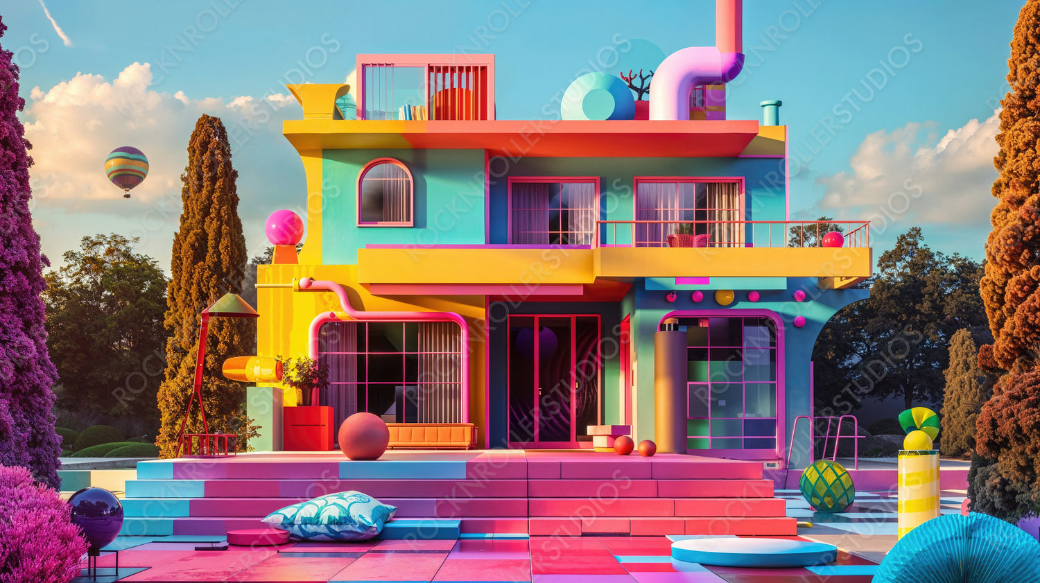 Colorful Digital House with Bright Accents and Playful Elements