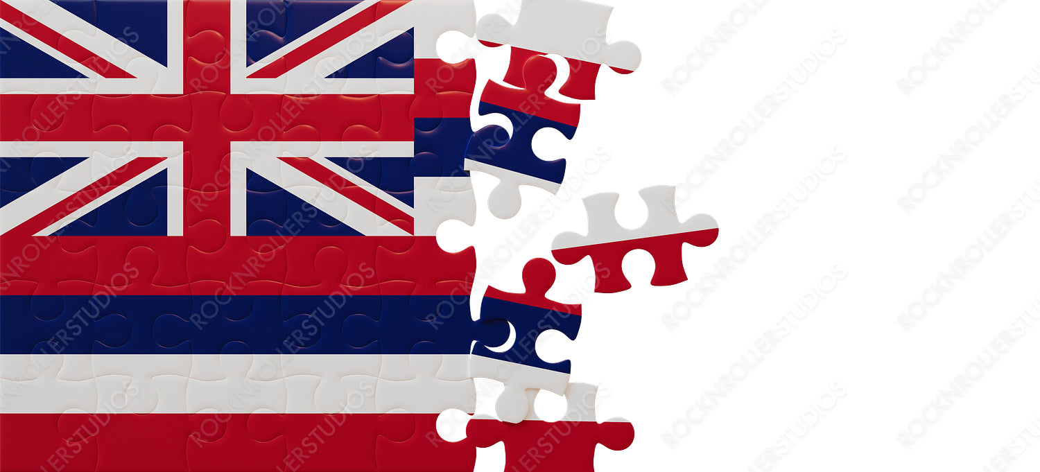 Constructing Hawaii: Incomplete Jigsaw Puzzle of the Flag with Vivid Red, White, and Blue Pieces