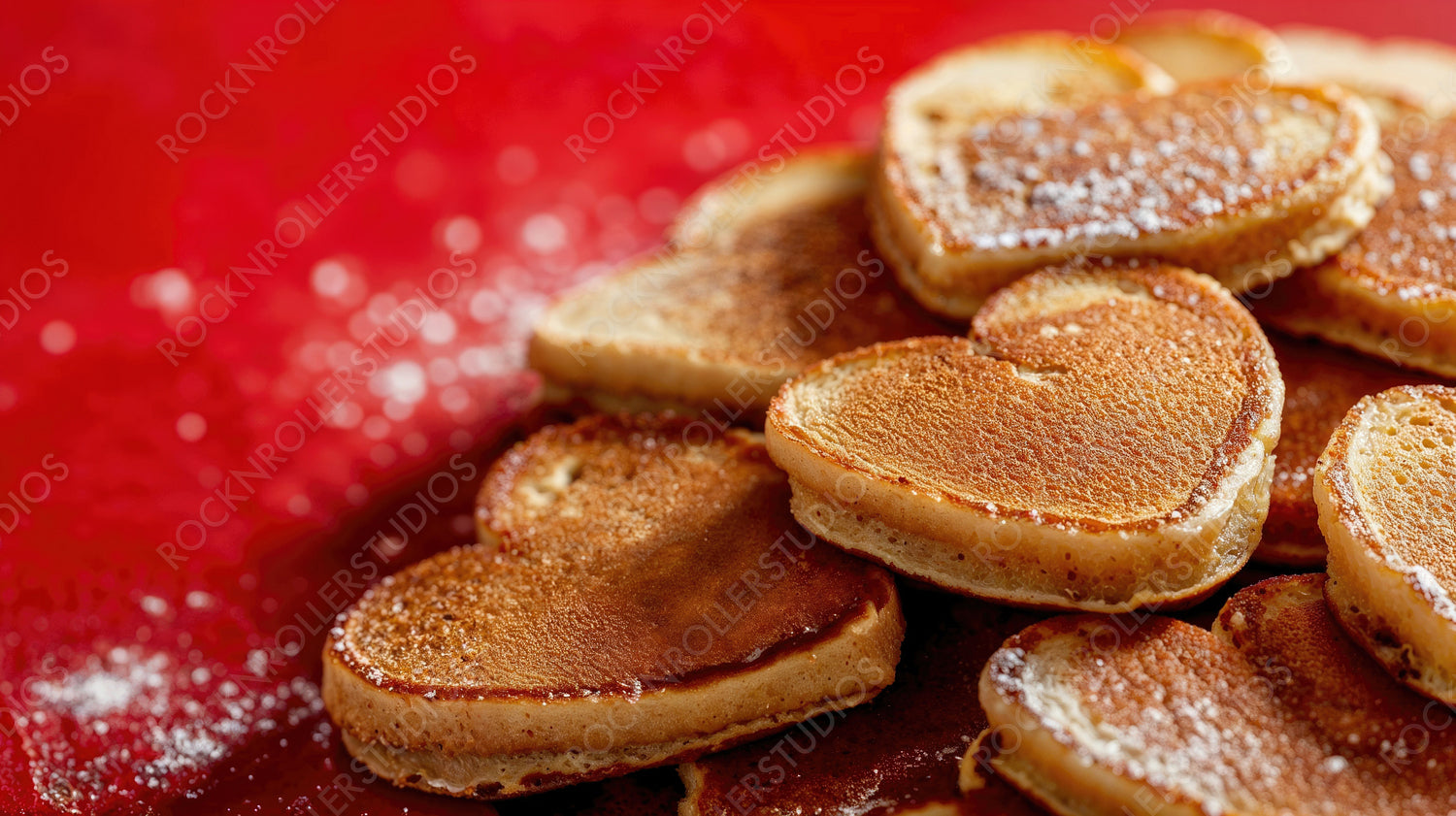 Beautiful Valentine’s Day Background with Heart Shaped Pancakes.