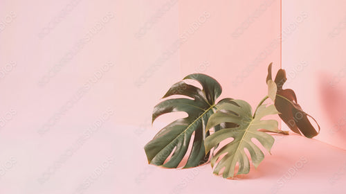 Tropical Plant in Minimalist Pink Interior Setting