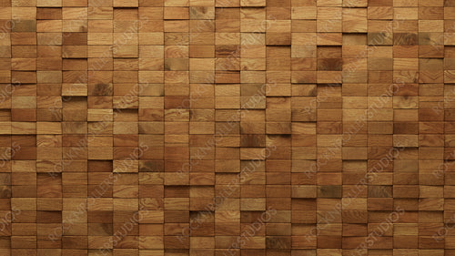 Wood Tiles arranged to create a Rectangular wall. Natural, Timber Background formed from 3D blocks. 3D Render