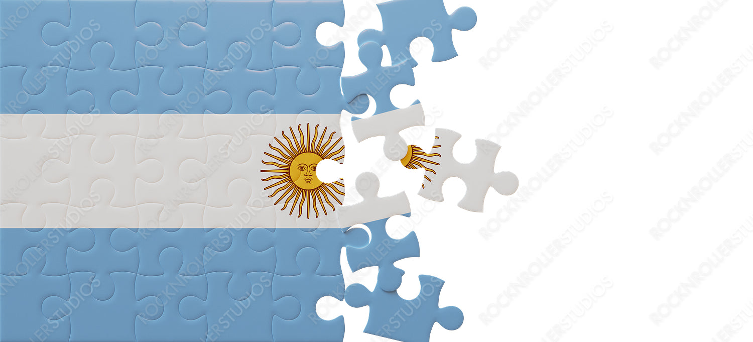 Creative Puzzle Concept: Incomplete Argentina Flag with Sun of May Symbol