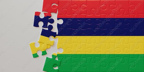 Nearly Complete: Colorful Mauritius Flag as a Jigsaw Puzzle Symbolizing Unity and Diversity
