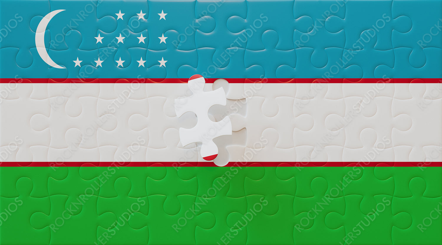 Final Piece to Perfection: Uzbekistan Flag Jigsaw Puzzle with Crescent and Stars