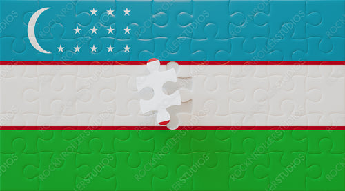 Final Piece to Perfection: Uzbekistan Flag Jigsaw Puzzle with Crescent and Stars