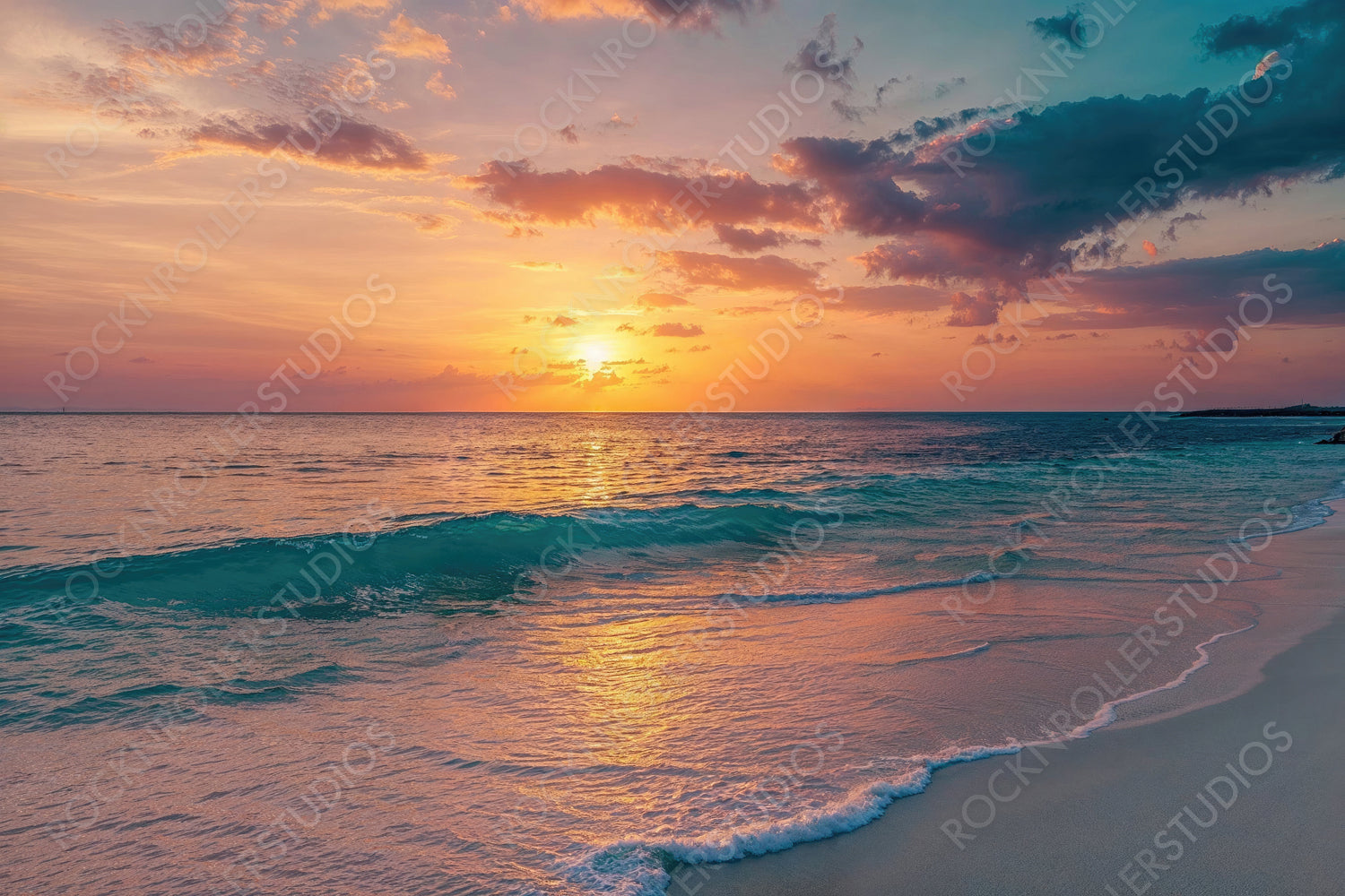 Wanderlust banner with Fantastic Sunset Beach in Mexico. Paradise Holiday Scene.