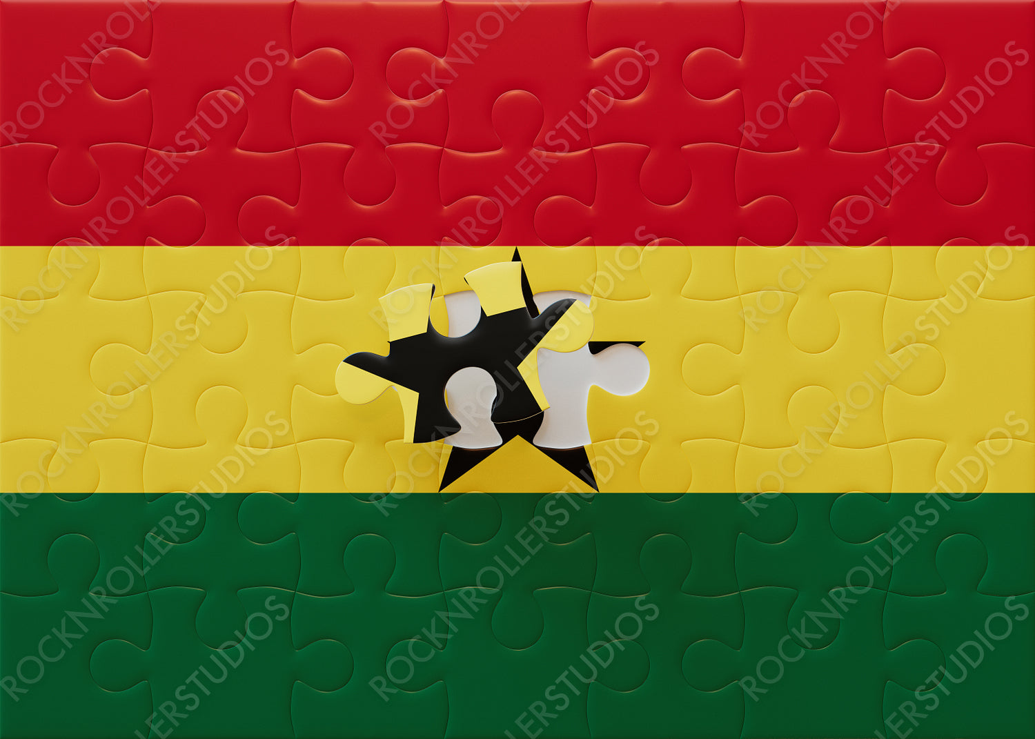 Completing Ghana: Vibrant Jigsaw Puzzle of National Flag with Iconic Black Star