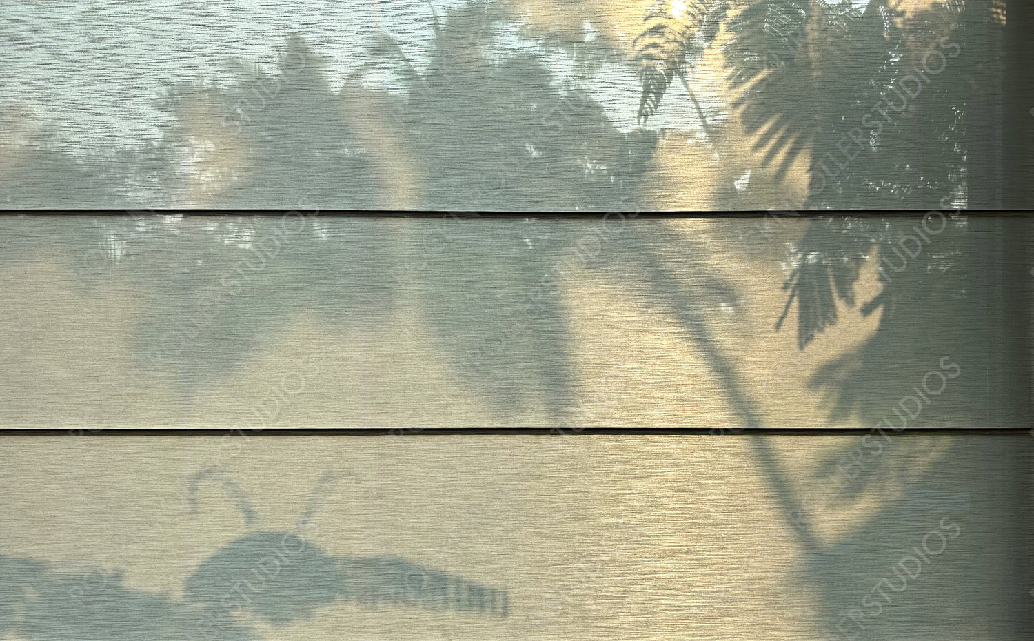 Golden Hour Serenity: Palm Shadows and Silhouettes on Window Blinds
