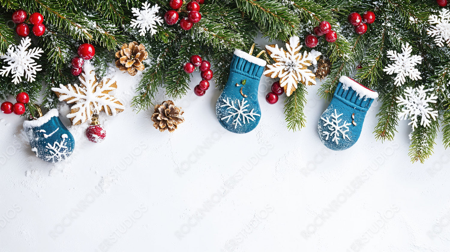 Festive Christmas Garland with Mini Stockings, Cookies, and Snowflakes on Pine Branches