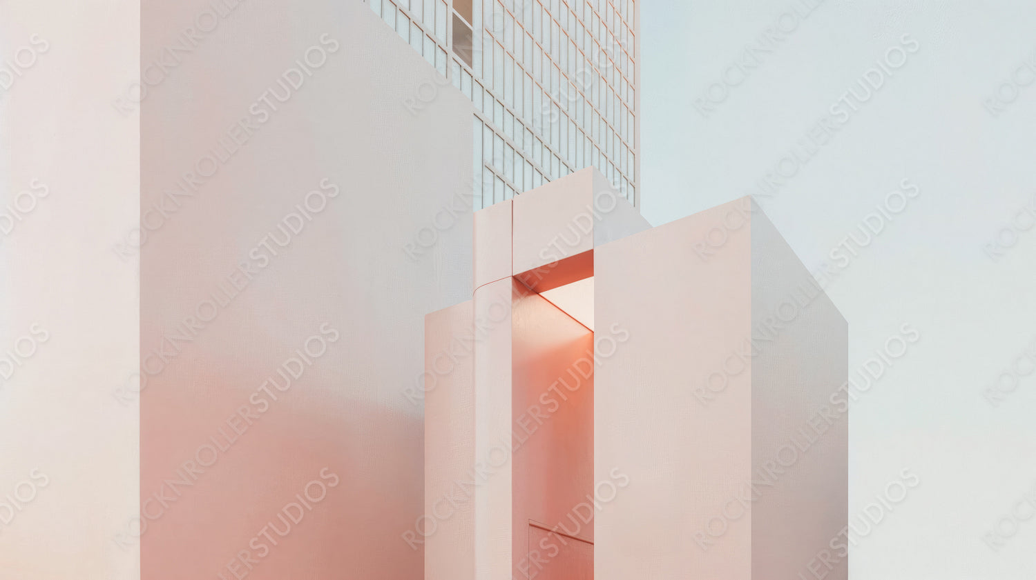 Modern Architectural Design with Clean Lines and Soft Pink Lighting