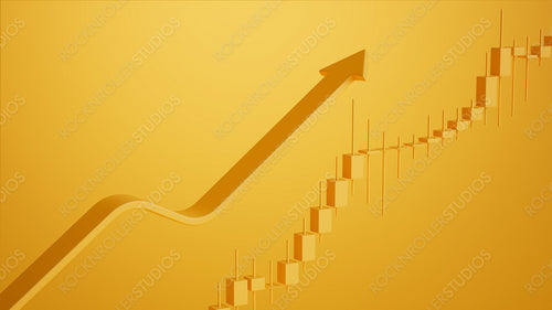 Vibrant 3D Arrow and Bar Graphs on Yellow: Symbolizing Stock Market Success and Financial Growth