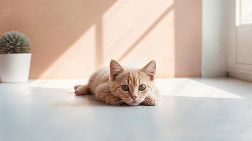 Adorable Kitten Relaxing in Sunlit Modern Interior