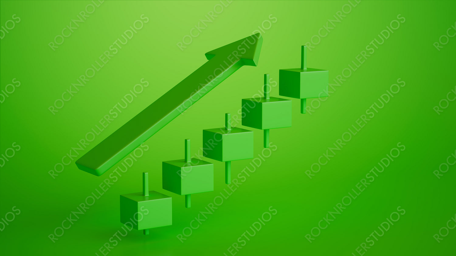 Sleek 3D Green Growth Chart with Rising Arrow - Symbolizing Financial Success and Business Improvement