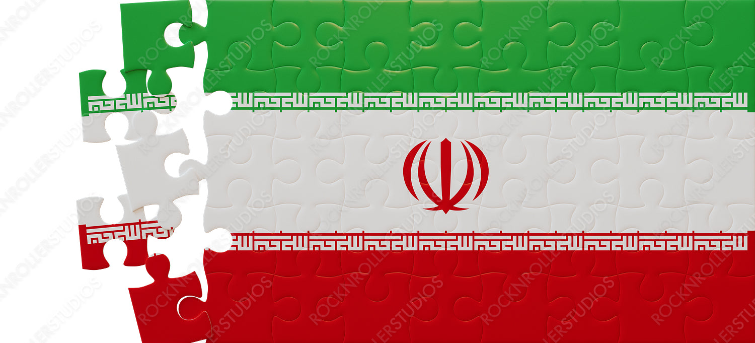 Iran's National Pride in Pieces: Incomplete Jigsaw Puzzle of Flag with Islamic Emblems