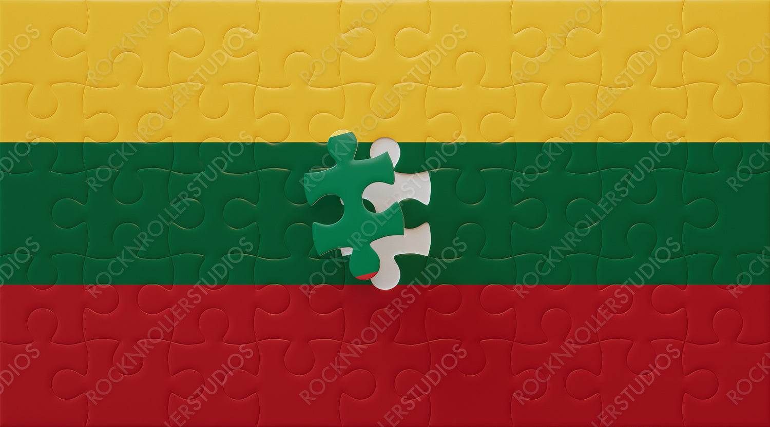 Final Piece to Complete Lithuania Flag Puzzle: Vibrant Yellow, Green, & Red Jigsaw