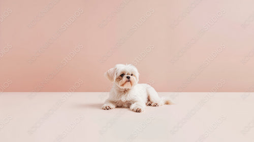 Adorable White Puppy on Soft Pink Background