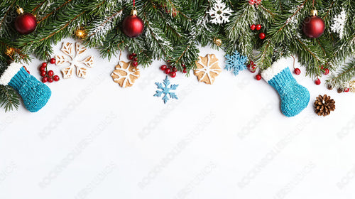 Festive Christmas Garland with Mini Stockings, Cookies, and Snowflakes on Pine Branches