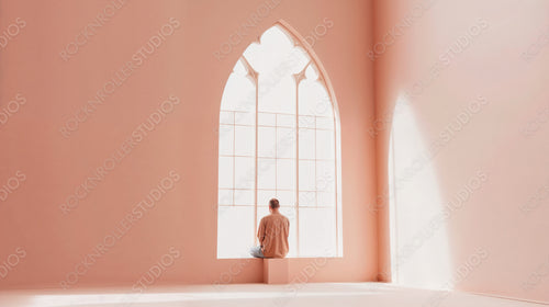 Contemplative Man Sitting in a Bright, Peaceful Church