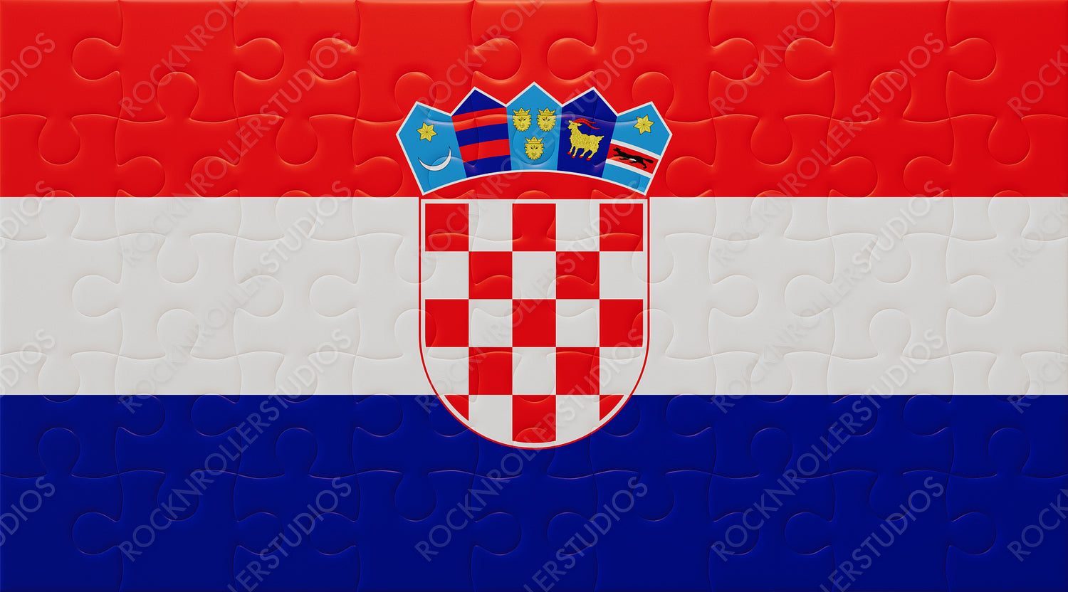 Croatian Pride in a Puzzle: Vibrant Flag with Coat of Arms Jigsaw