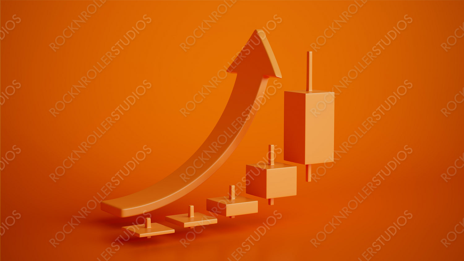 Dynamic 3D Growth Chart with Rising Arrow and Milestones on Orange Background